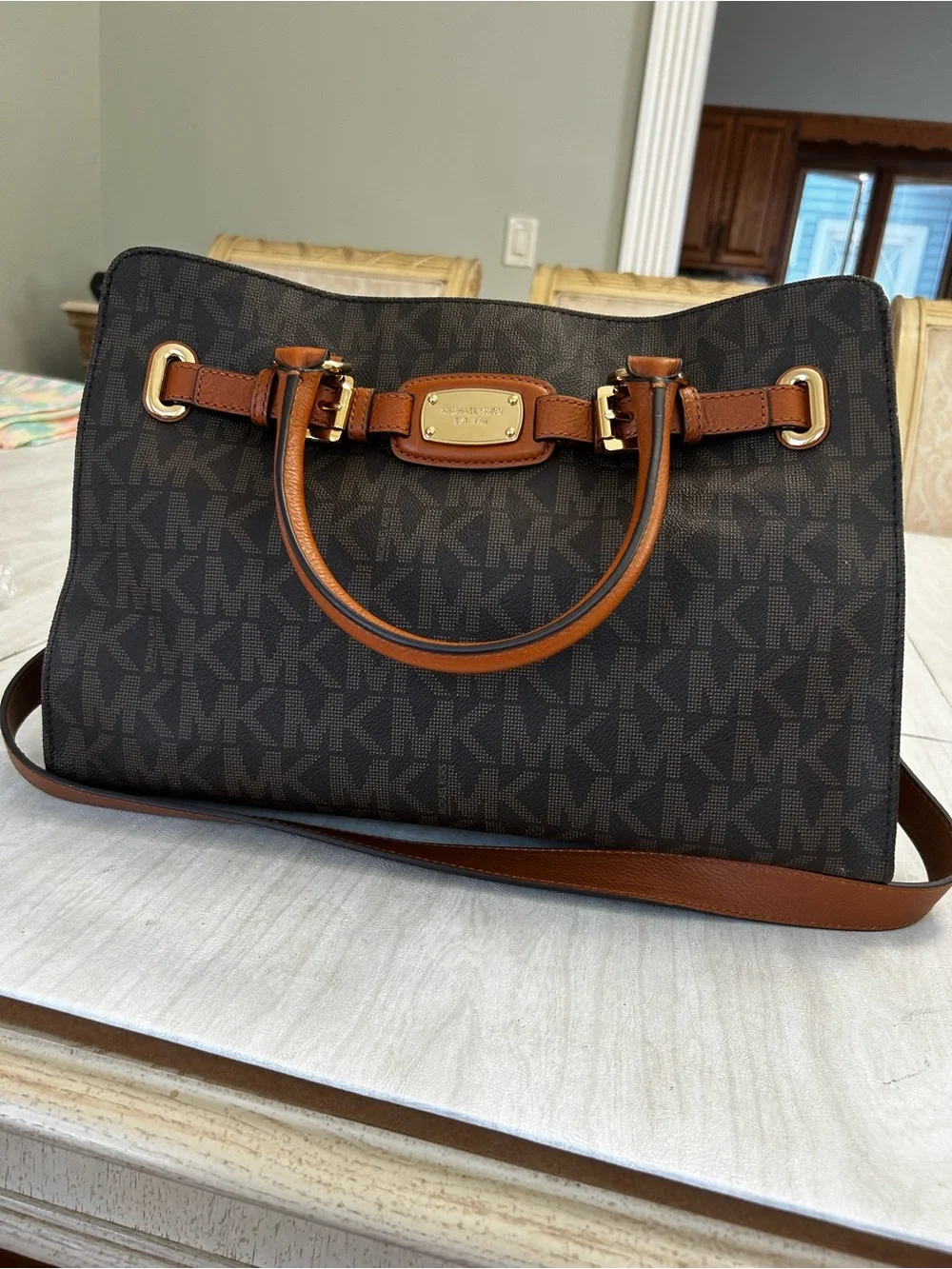 Michael Kors Hamilton large signature logo tote satchel brown NWOT